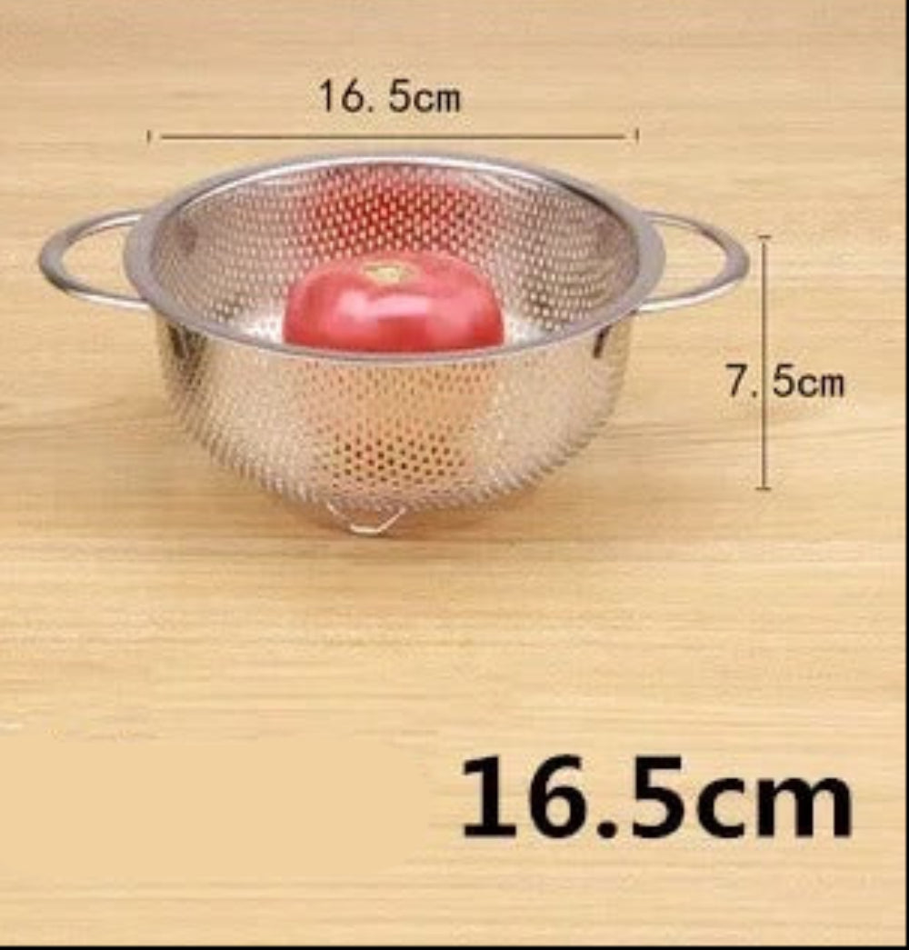 Égouttoir en Inox – Passoire de Cuisine en Acier Inoxydable Multi-Usages avec pomme rouge à l'intérieur.