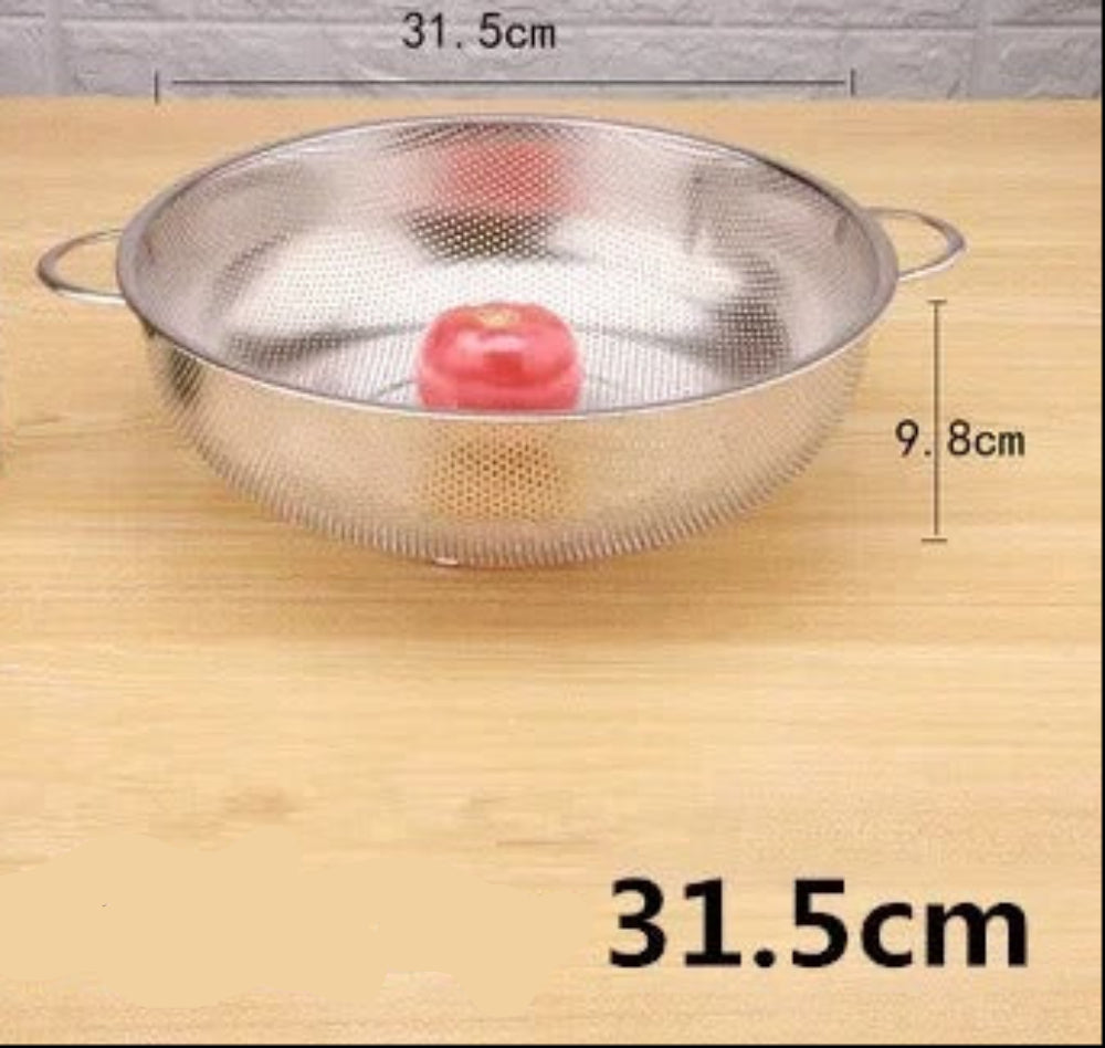 Égouttoir en Inox – Passoire de Cuisine en Acier Inoxydable Multi-Usages de 31.5 cm avec une pomme rouge à l'intérieur