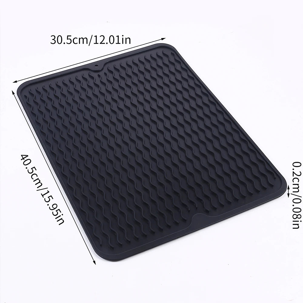 Tapis Égouttoir Silicone Multifonction noir 30.5 x 40.5 cm antidérapant surface ondulée
