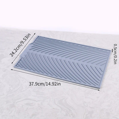 Tapis Égouttoir Silicone Multifonction gris bleu 37,9 x 24,2 cm motif rainuré pour vaisselle verres et ustensiles