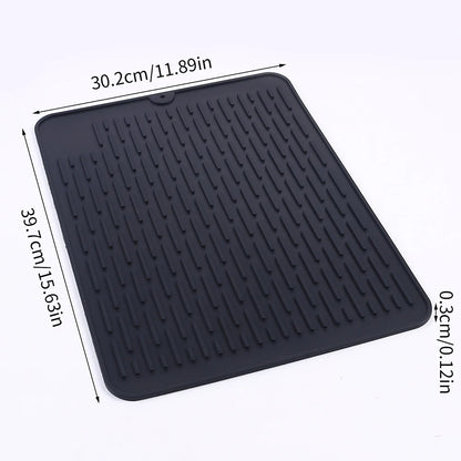 Tapis Égouttoir Silicone Multifonction noir 30,2 x 39,7 cm surface à rainures pour égoutter la vaisselle
