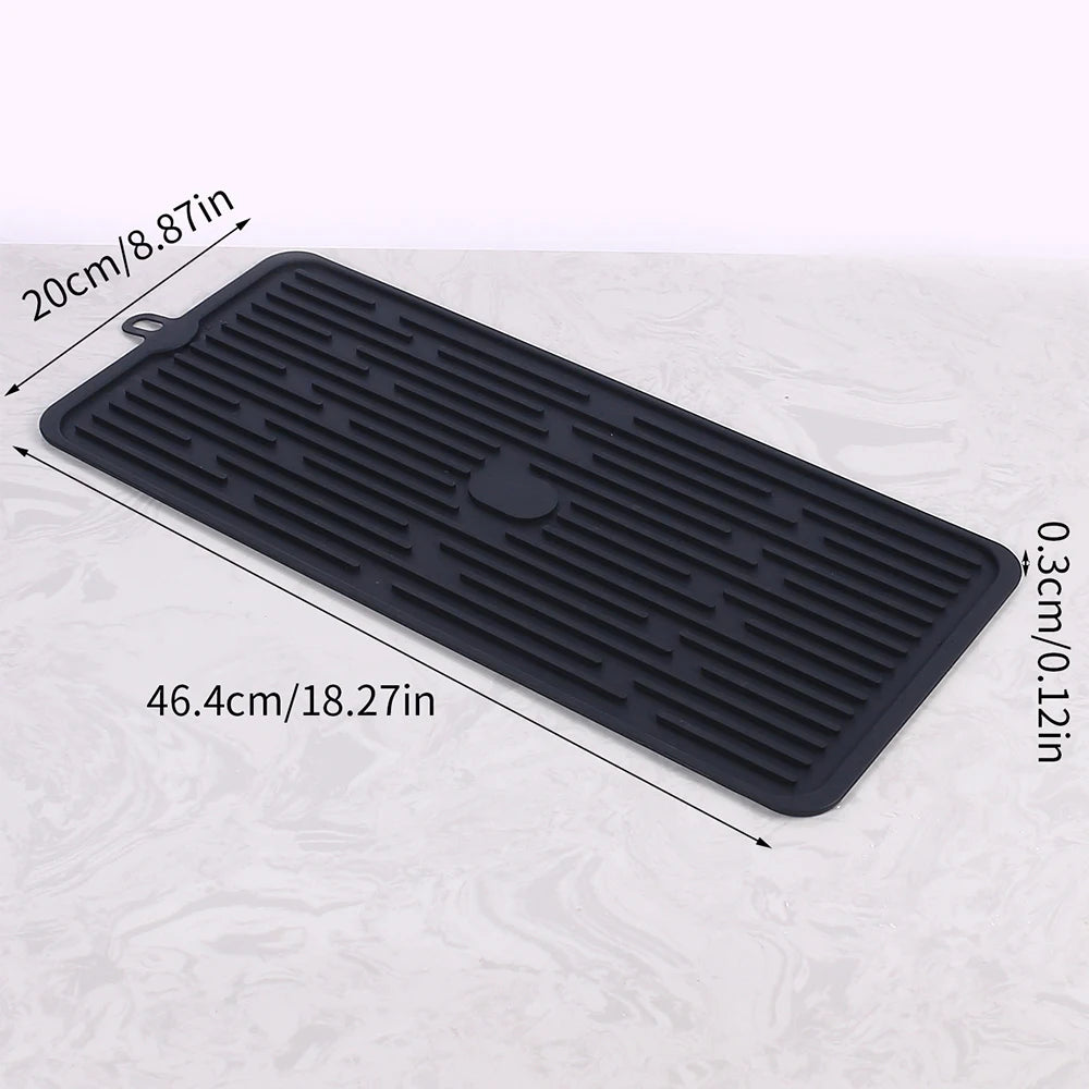 Tapis Égouttoir Silicone Multifonction noir rectangulaire 46x20cm antidérapant pour vaisselle et verres