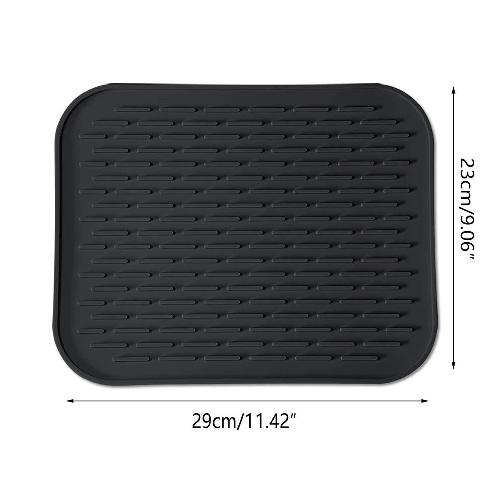 Tapis Égouttoir Silicone Multifonction noir 29 x 23 cm avec rainures antidérapantes pour vaisselle