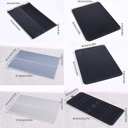 Ustensile de chef Tapis Égouttoir Silicone Multifonction en plusieurs tailles noir et gris pour sécher la vaisselle