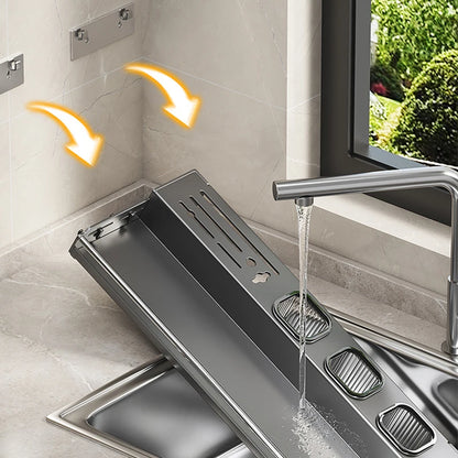Étagère Murale Cuisine 30/40/50 cm – Rangement Multi-Fonction en inox posée au dessus de l'évier, gouttière et fixations visibles