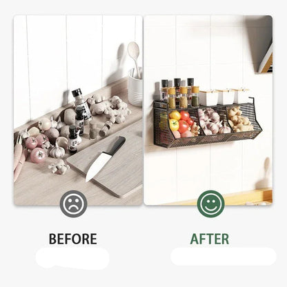 Avant après Panier de Rangement Mural Cuisine  – Acier Durable range épices et légumes