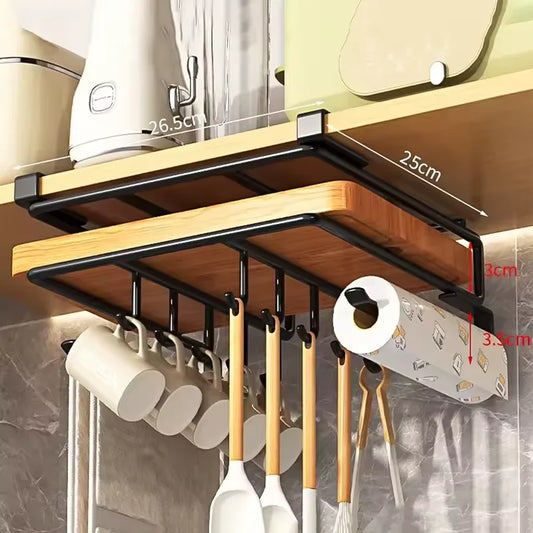 Support de Rangement Inox – Cuisine Organisée étagère sous meuble inox et bois avec crochets pour tasses et porte essuie