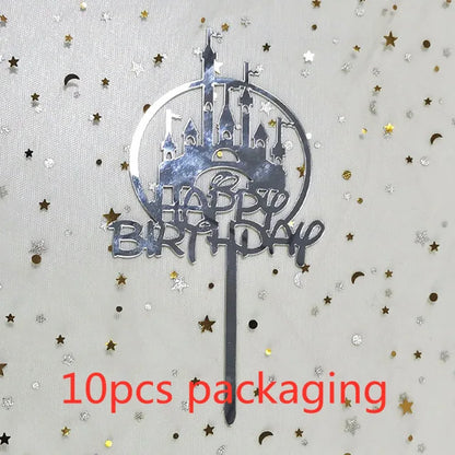 Décoration de Gâteau Acrylique – Lot de 10 Cake Toppers avec motif de château et message d'anniversaire