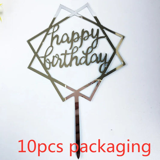 Décoration de Gâteau Acrylique – Lot de 10 Cake Toppers avec inscription Joyeux Anniversaire en miroir