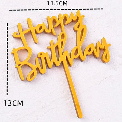 Décoration de Gâteau Acrylique – Lot de 10 Cake Toppers avec inscriptions joyeux anniversaire en jaune