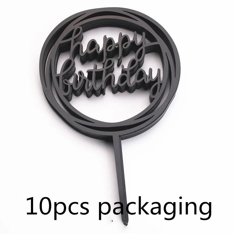 Décoration de Gâteau Acrylique – Lot de 10 Cake Toppers en noir avec inscription Joyeux Anniversaire