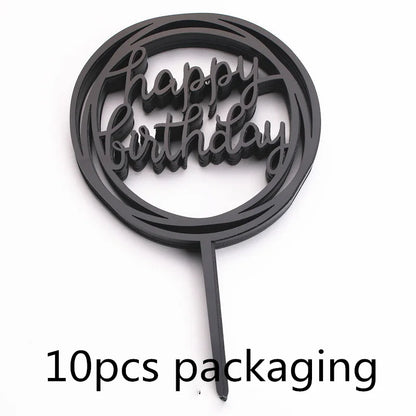 Décoration de Gâteau Acrylique – Lot de 10 Cake Toppers en noir avec inscription Joyeux Anniversaire