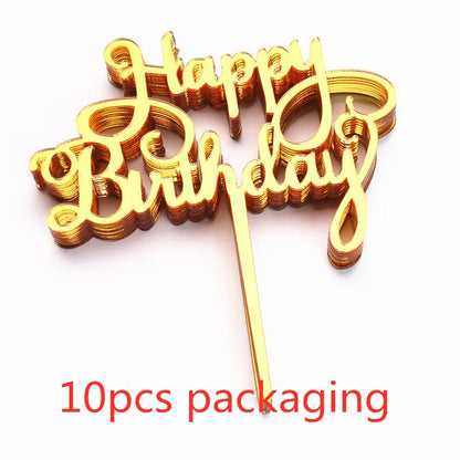 Décoration de Gâteau Acrylique en doré avec l'inscription Joyeux Anniversaire – Lot de 10 Cake Toppers