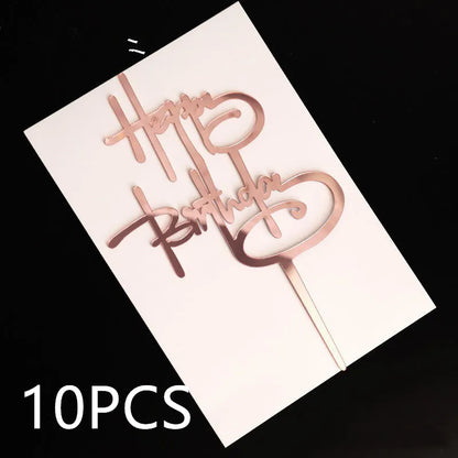 Décoration de Gâteau Acrylique – Lot de 10 Cake Toppers en rose avec inscription Joyeux Anniversaire