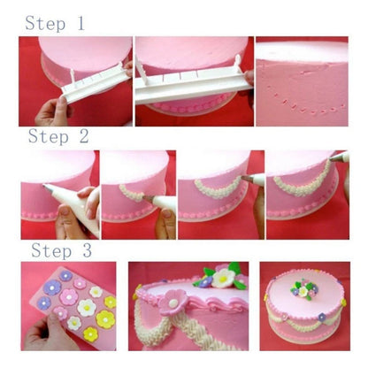 Règle de décoration en dentelle pour créer des motifs sur les gâteaux avec des étapes d'application
