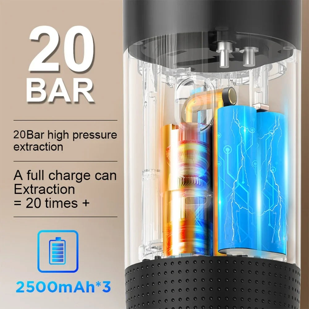 Machine expresso portable rechargeable avec pression de 20 bars pour un café riche et délicieux