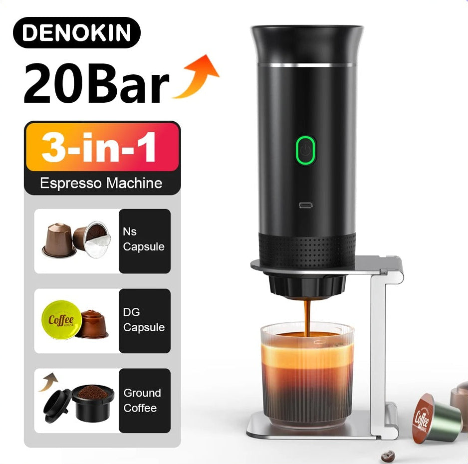 Machine expresso portable rechargeable DENOKIN 20Bar avec fonction 3-en-1 pour un café de qualité