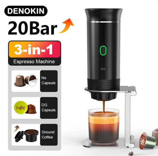 Machine expresso portable rechargeable DENOKIN 20Bar avec fonction 3-en-1 pour un café de qualité