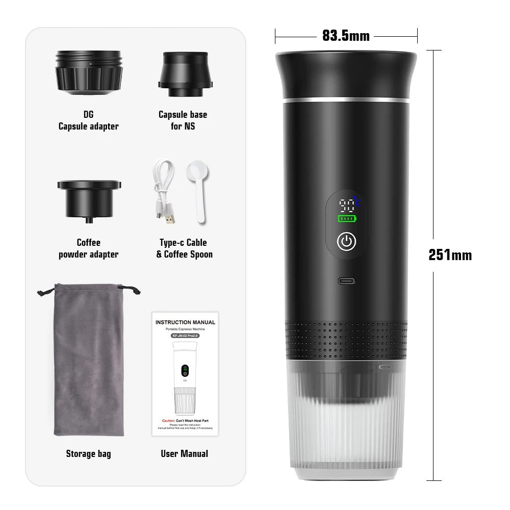Machine expresso portable rechargeable avec adaptateurs et accessoires inclus pour café personnalisé