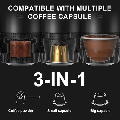 Machine expresso portable rechargeable avec compatibilité 3-en-1 pour capsules de café et café moulu