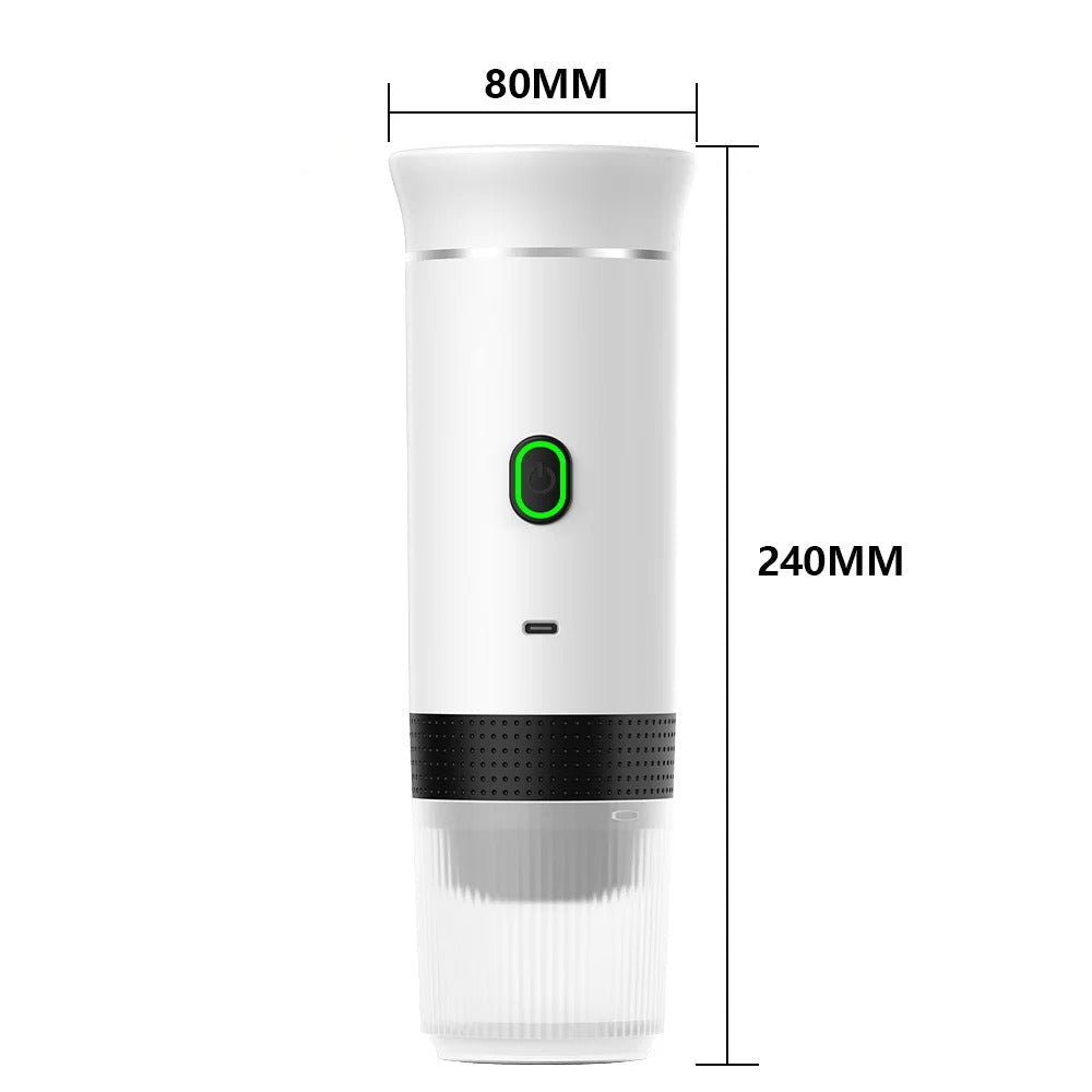 Machine expresso portable rechargeable blanche avec indicateur lumineux et design compact