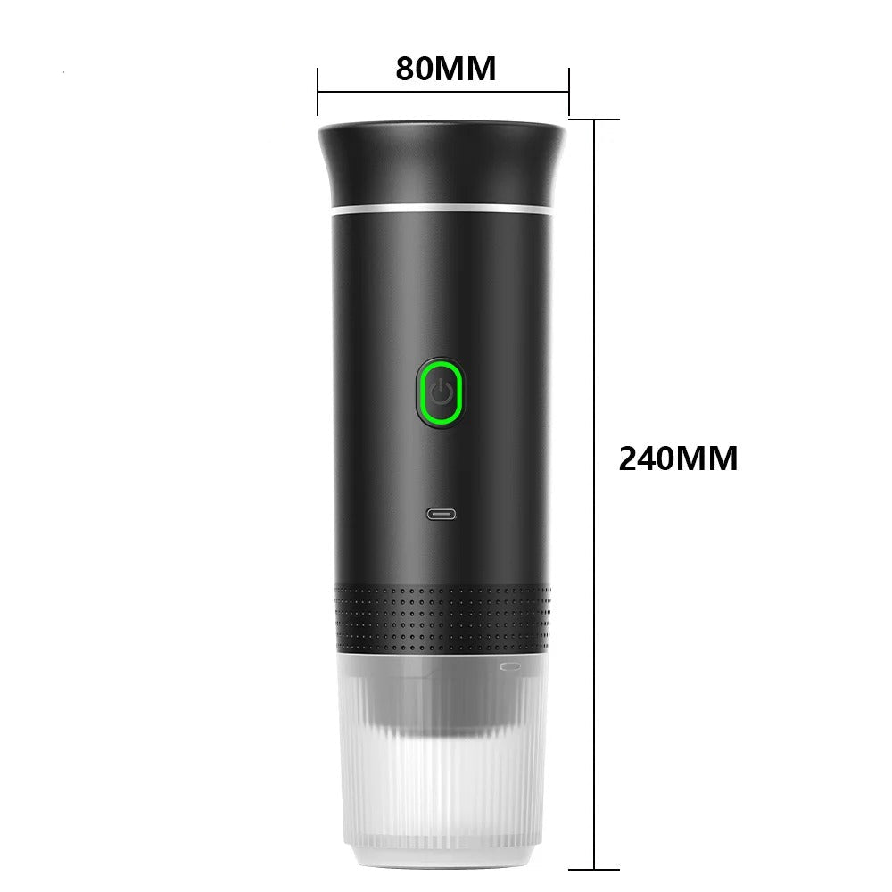 Machine expresso portable rechargeable noire avec indicateur lumineux et design compact