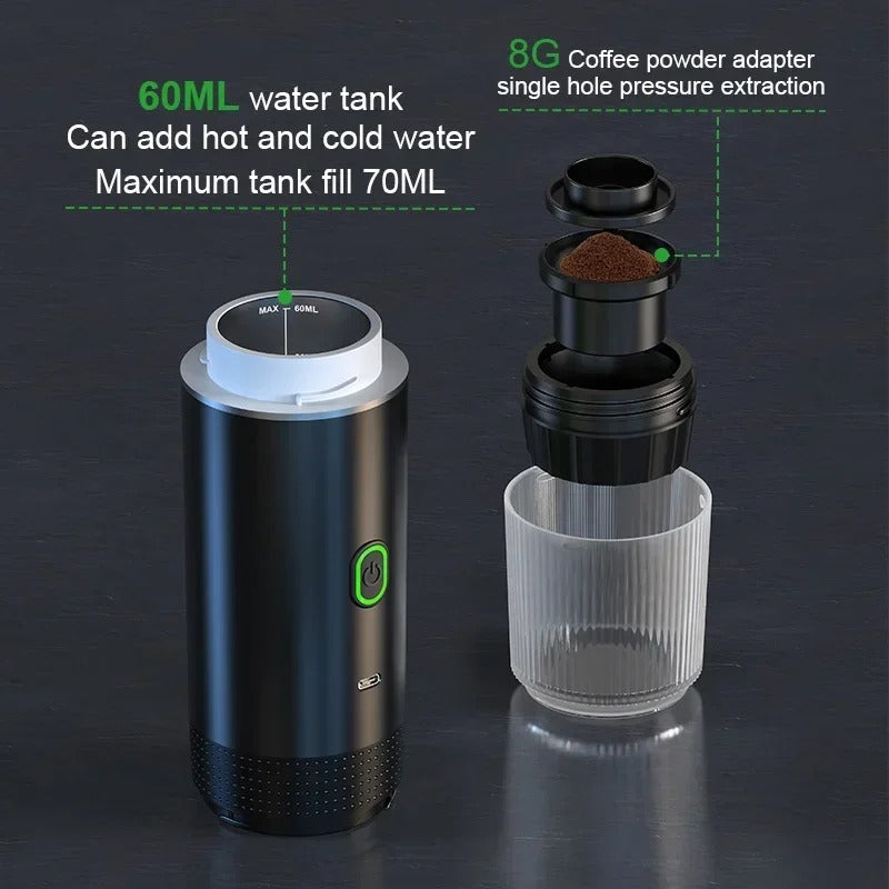 Machine expresso portable rechargeable avec réservoir de 60ML pour l'eau chaude et froide