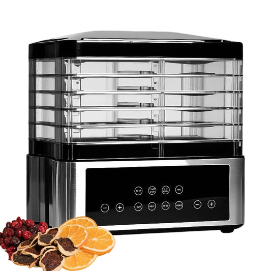 Déshydrateur Alimentaire 5 Plateaux 350 W Fruits & Viande avec fruits déshydratés en bas