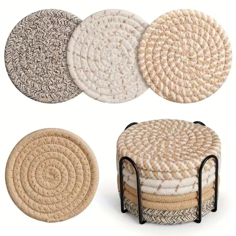 Set de 8 dessous de verre Corde de Coton en jute naturel, idéals pour protéger vos surfaces contre la chaleur