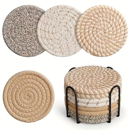 Set de 8 dessous de verre Corde de Coton en jute naturel, idéals pour protéger vos surfaces contre la chaleur