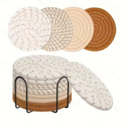 Set de Dessous de verre Corde de Coton 1/8 pcs avec support élégant pour protéger vos surfaces