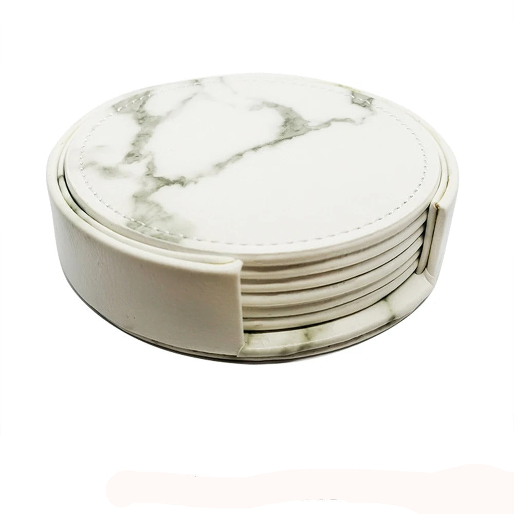 Dessous de Verre Cuir Effet Marbré Lot 6 Support, élégant et pratique pour protéger vos surfaces