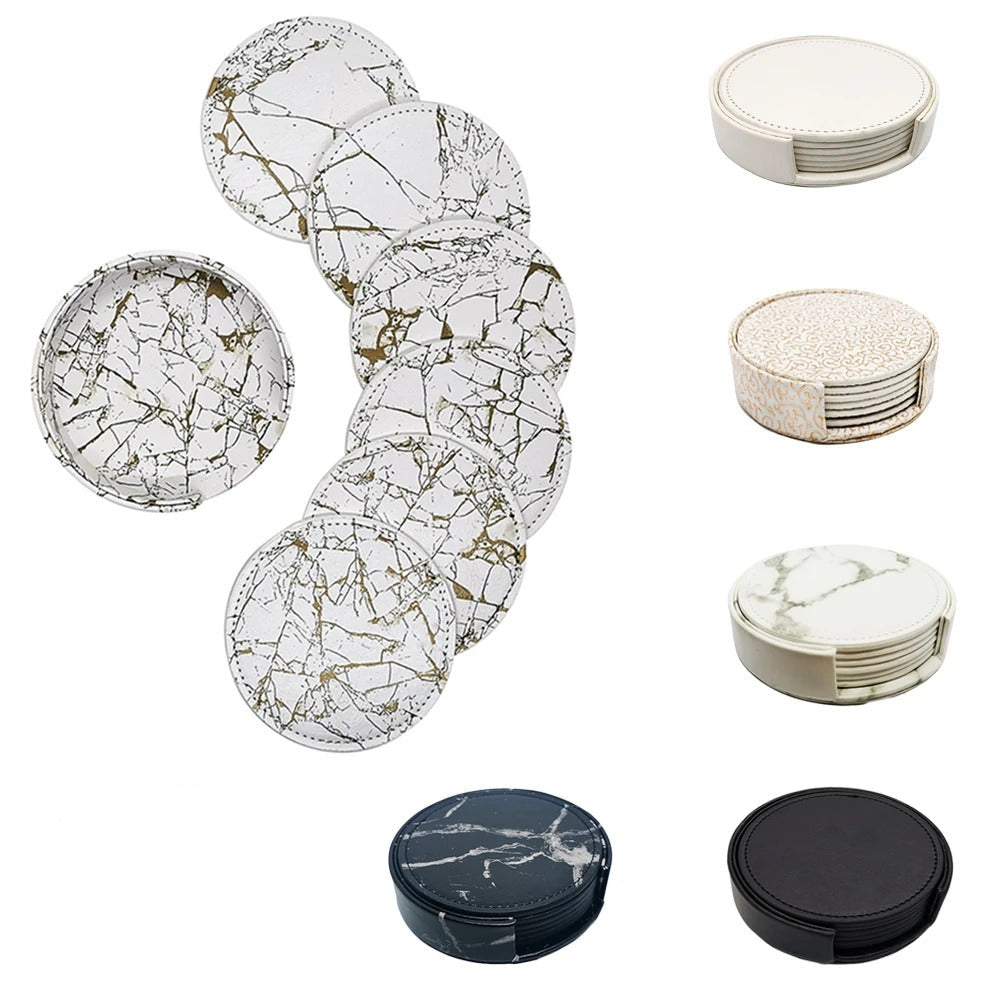 Dessous de Verre Cuir Effet Marbré Lot 6 Support avec designs variés pour la protection de surfaces