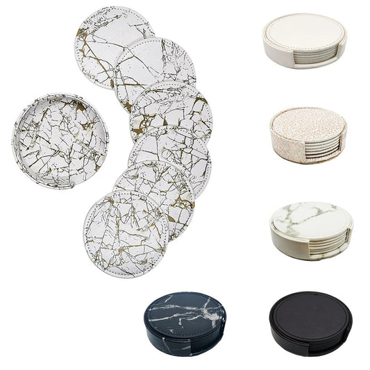 Dessous de Verre Cuir Effet Marbré Lot 6 Support avec designs variés pour la protection de surfaces