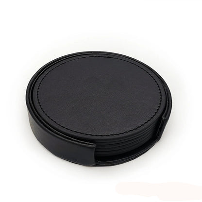 Dessous de Verre Cuir Effet Marbré Lot 6 Support en noir avec rangement pratique