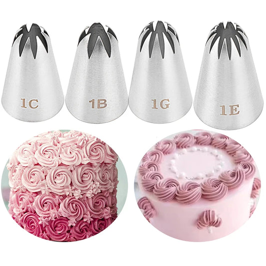 Douilles à Pâtisserie Inox pour Décoration – 4 Pièces, en acier inoxydable, idéales pour créer des décorations de gâteaux.