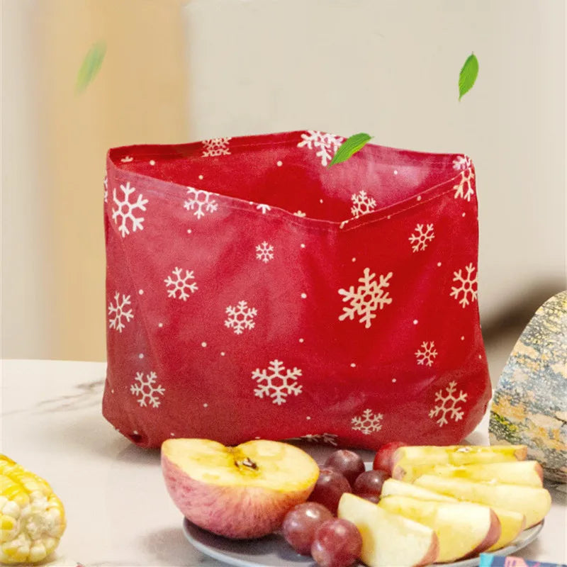 Bol textile réutilisable rouge à flocons avec fruits tranchés, Bee Wraps alimentaires réutilisables en cire d’abeille