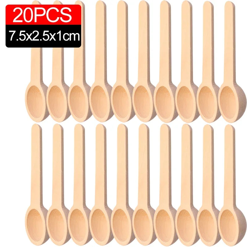 Cuillères à épices en bois – Lot pratique 10 à 30 pièces. Ensemble de 20 petites cuillères en bois clair pour condiments