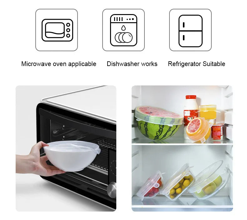 Set 6 couvercles silicone extensibles – Conservation facile. Couvercles réutilisables pour bols micro-ondes et réfrigérateur