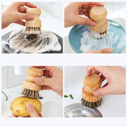 Brosse vaisselle écologique en bambou et fibres naturelles. Brosse récurante en bois pour casseroles assiettes et légumes