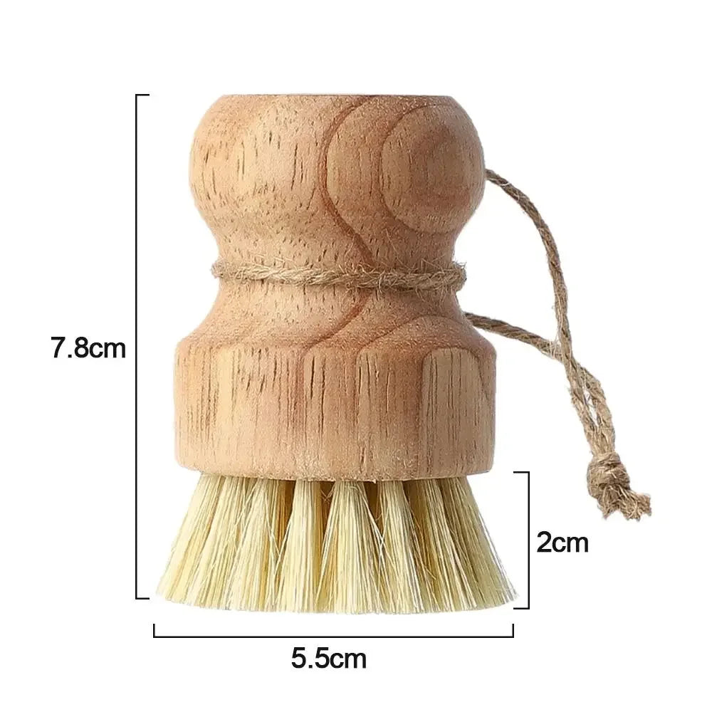 Brosse vaisselle écologique en bambou et fibres naturelles manche bois rond compact environ 8 cm avec cordon de suspension