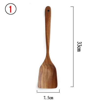 Set d'Ustensiles Cuisine Bois Teck – Durable & Écologique. Spatule plate en bois de teck 33 cm x 7,5 cm pour cuisson antiadhésive