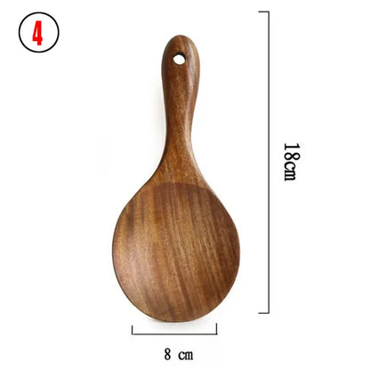 Set d'Ustensiles Cuisine Bois Teck – Durable & Écologique. Cuillère spatule en teck 18 cm x 8 cm poignée percée