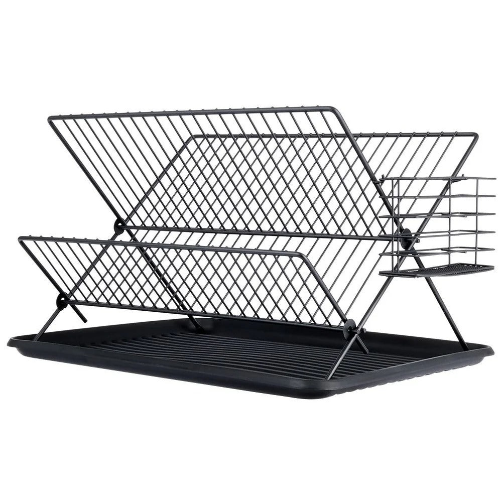 Égouttoir à Vaisselle 2 Niveaux Noir – 45 cm avec support pour assiettes et bac d'égouttement
