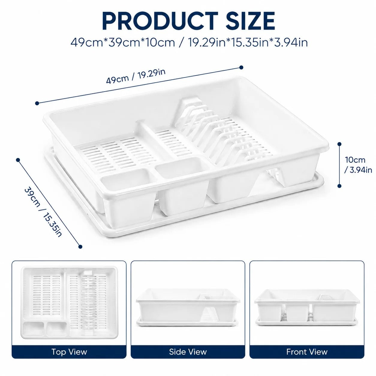 Égouttoir à Vaisselle en Plastique Sans BPA – 49 cm avec compartiments pour assiettes et couverts