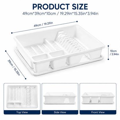 Égouttoir à Vaisselle en Plastique Sans BPA – 49 cm avec compartiments pour assiettes et couverts