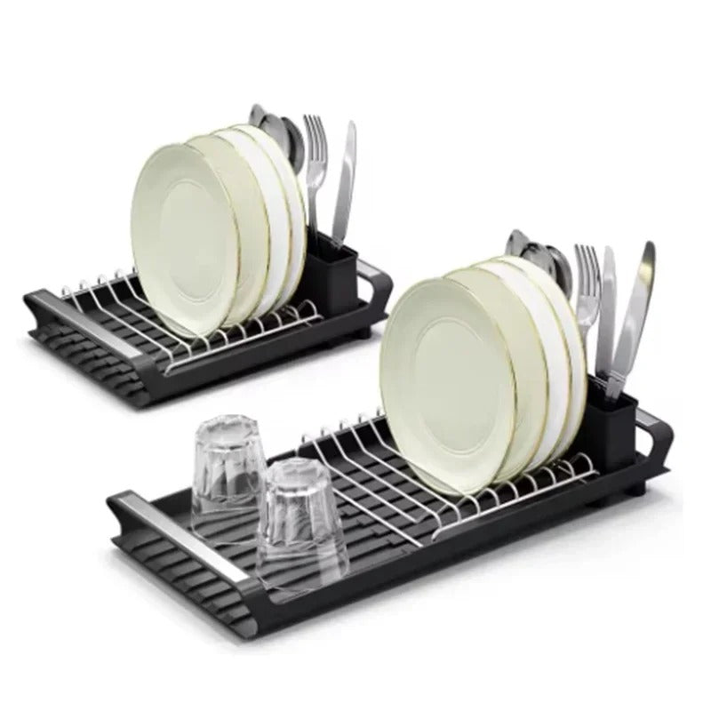 Égouttoir à Vaisselle Extensible pour Petite Cuisine avec assiettes, tasses et couverts