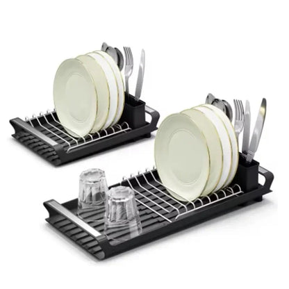 Égouttoir à Vaisselle Extensible pour Petite Cuisine avec assiettes, tasses et couverts