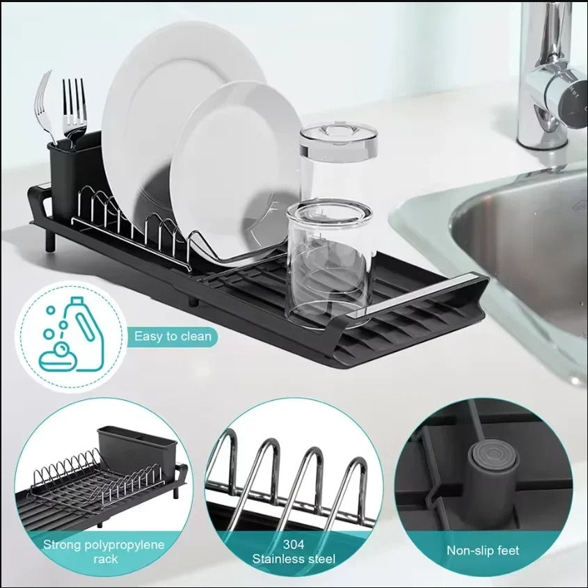 Égouttoir à Vaisselle Extensible pour Petite Cuisine en acier inoxydable et plastique facile à nettoyer