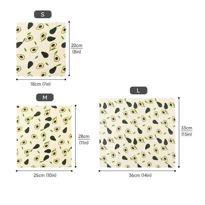 Emballages en Cire d'Abeille Réutilisables – Lot de 3 de différentes tailles avec motifs d'avocat